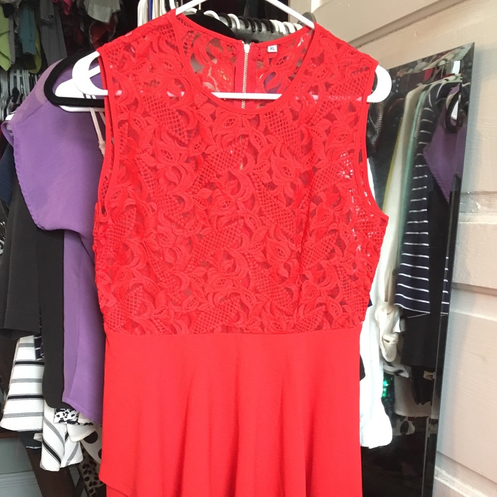 Sheer lace red dress from SheInside